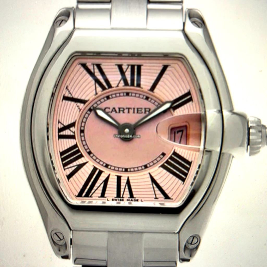 Cartier Pink Dial Stainless Steel Roadster